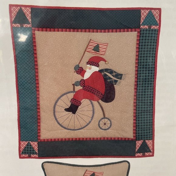 Vintage Pattern Santa on an Old Fashioned Bike Wallhanging and/or Pillow - NEW - Picture 2 of 5